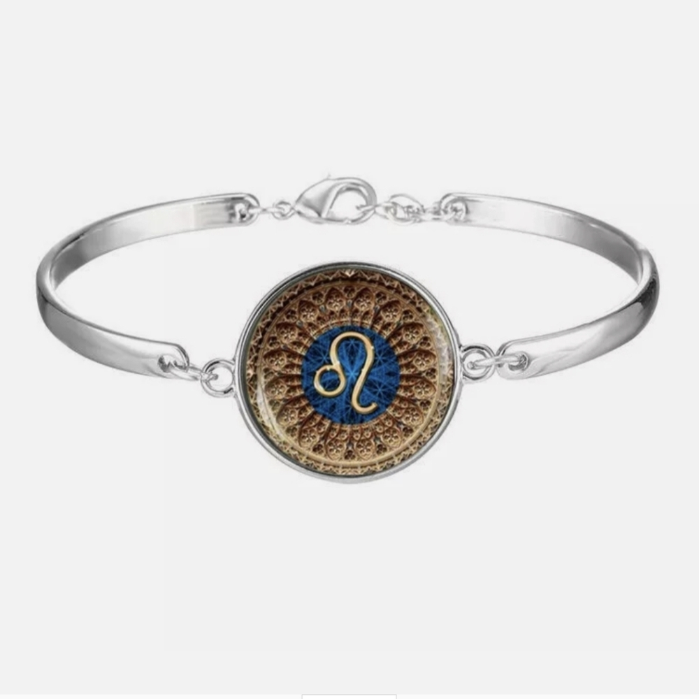 New Leo Zodiac Glass Cabochon Silver Bracelet.